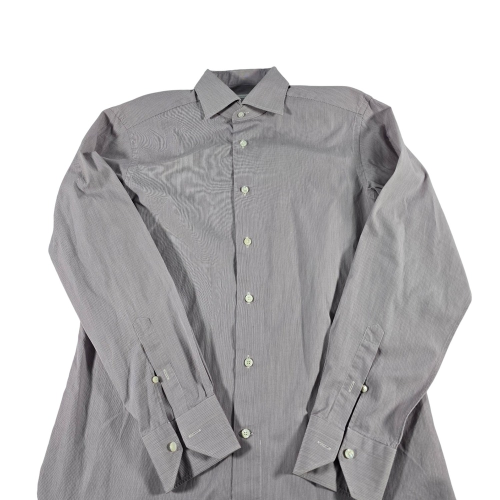 Ermenegildo Zegna Mens Purple Micro Stripe Cotton Dress Shirt 42 16.5 301269